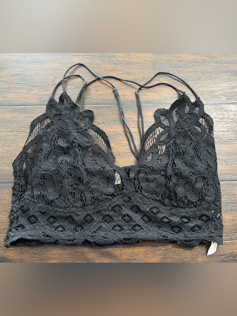 Free People ADELLA LONGLINE LACE BRALETTE Black Festival Sexy Boho Size Large